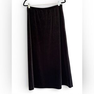 Lands’ End Black Velour Maxi Skirt Pull-On Elastic Waist USA Made Size L 14-16